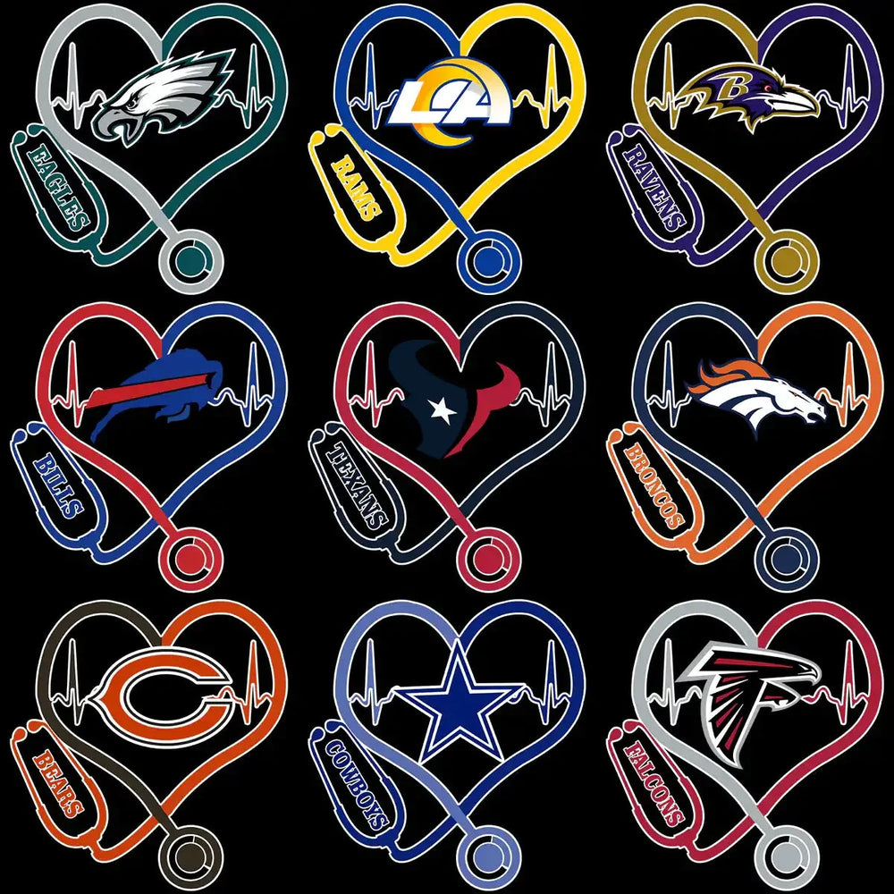 32 Football Logo Teams Doctor Heartbeat Nurse Designs Bundle PNG