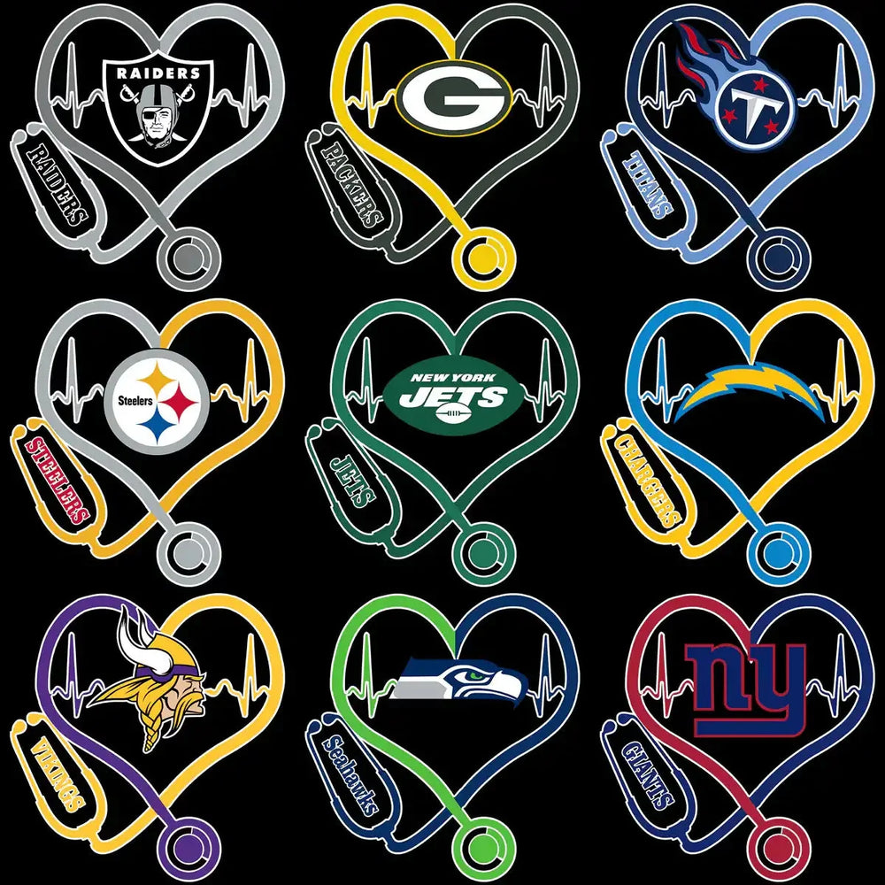 32 Football Logo Teams Doctor Heartbeat Nurse Designs Bundle PNG