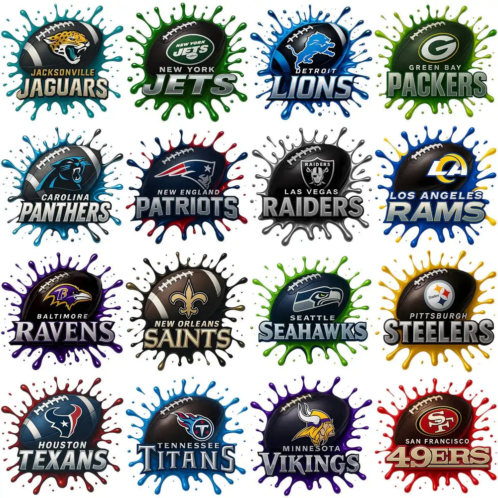 32 Football Splash Ball Teams Designs Bundle PNG