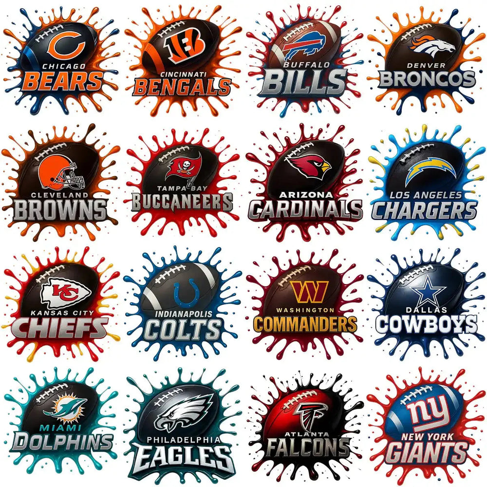 32 Football Splash Ball Teams Designs Bundle PNG