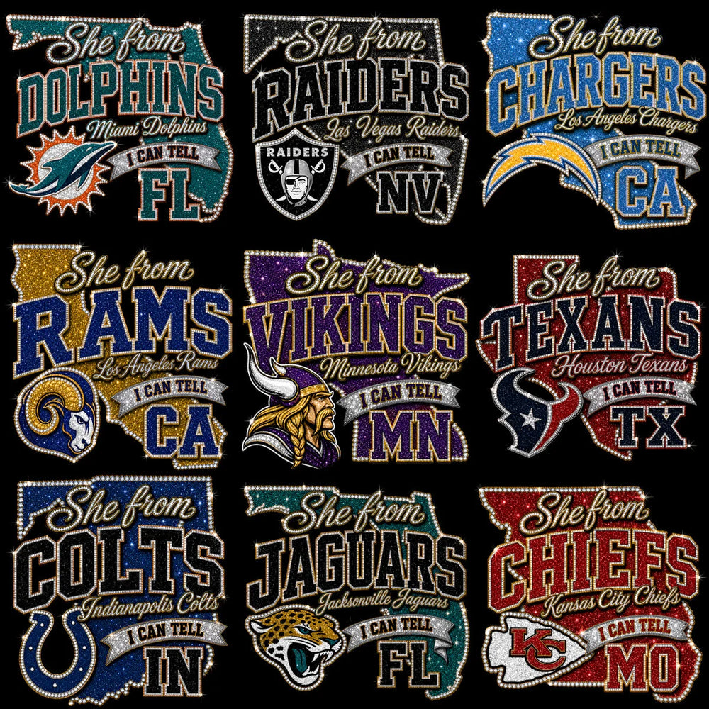 32 Football State Map Teams USA Rhinestone Style Designs Bundle PNG