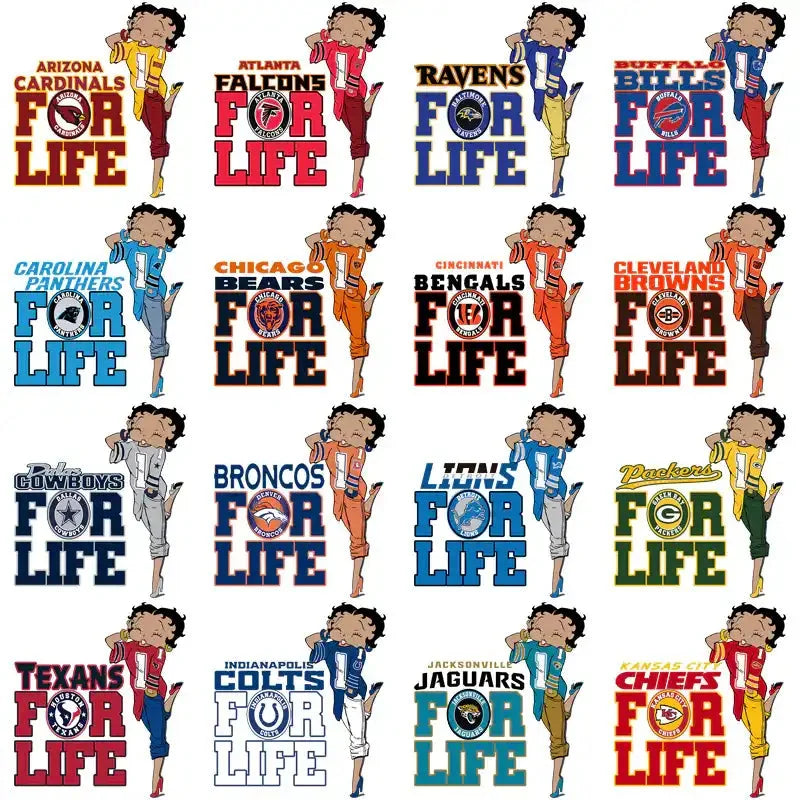 32 Football Teams Betty Boop For Life Designs Bundle PNG