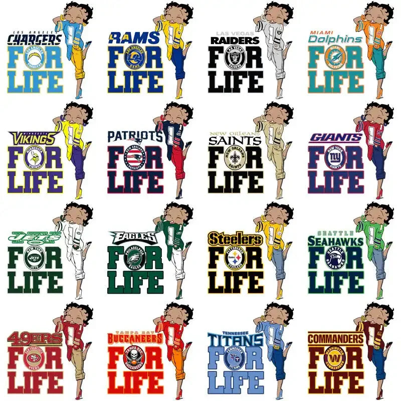 32 Football Teams Betty Boop For Life Designs Bundle PNG