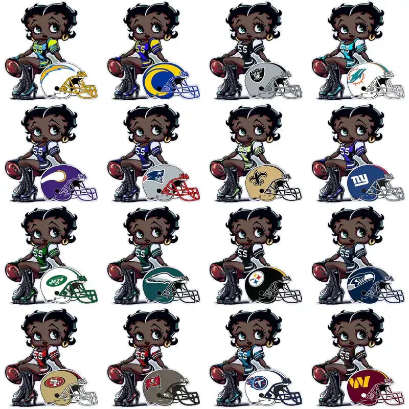 32 Football Teams Betty Boop Helmet B Designs Bundle PNG