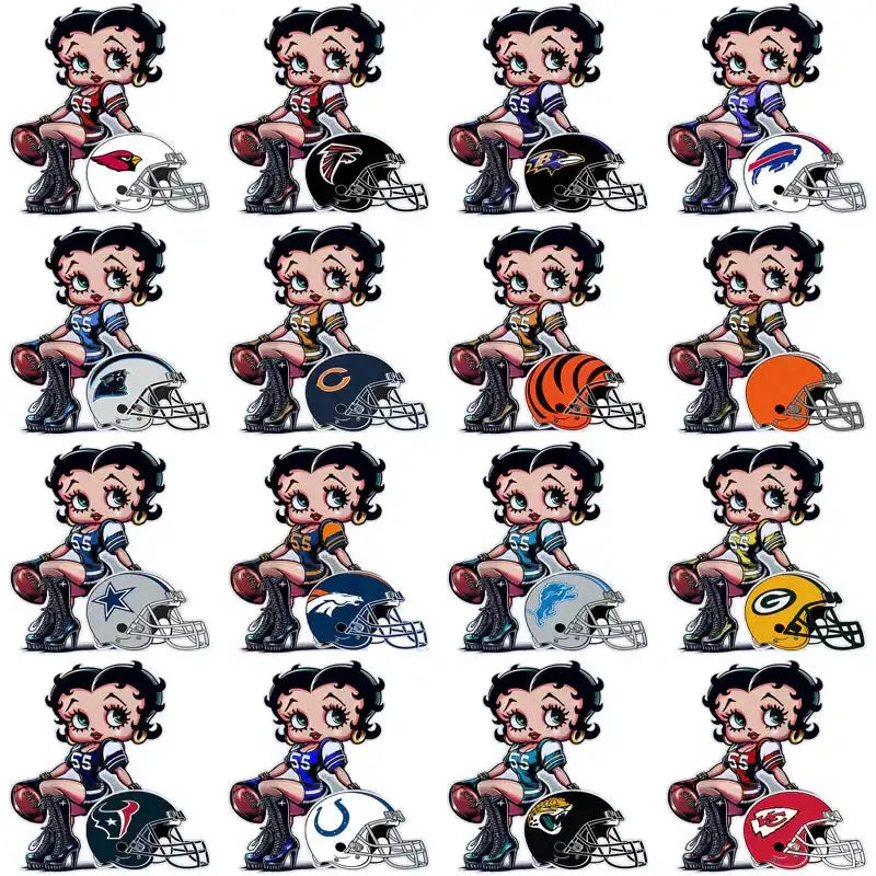 32 Football Teams Betty Boop Helmet Designs Bundle PNG