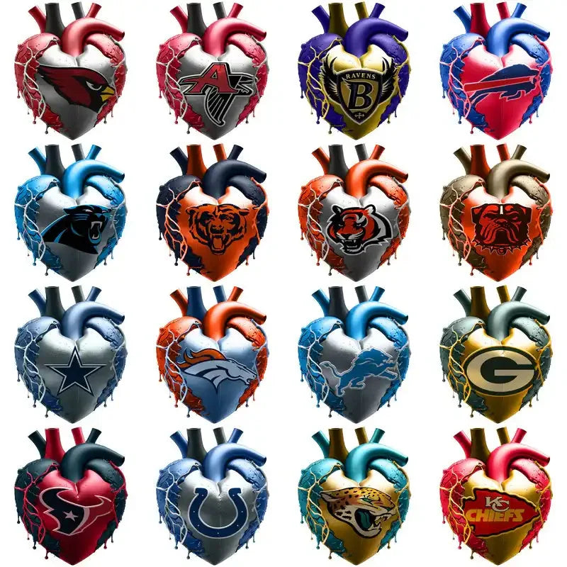 32 Football Teams Bleeding Heart Designs Bundle PNG
