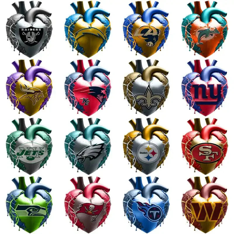 32 Football Teams Bleeding Heart Designs Bundle PNG