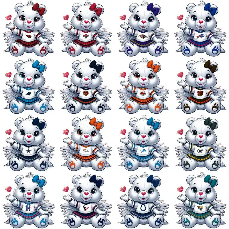 32 Football Teams Carebear Cheerleader Designs Bundle PNG