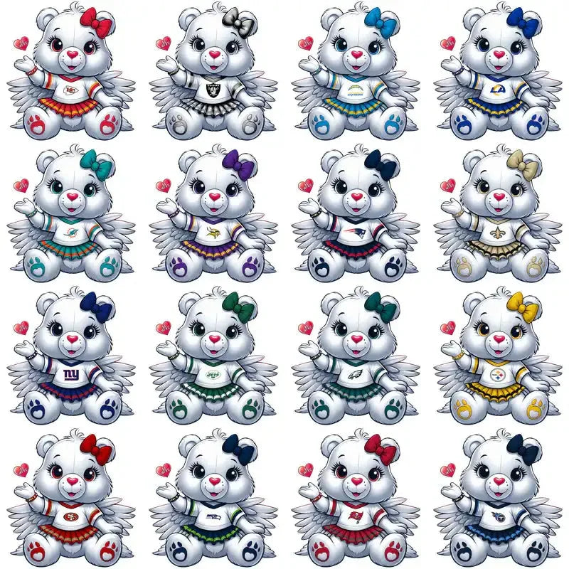 32 Football Teams Carebear Cheerleader Designs Bundle PNG