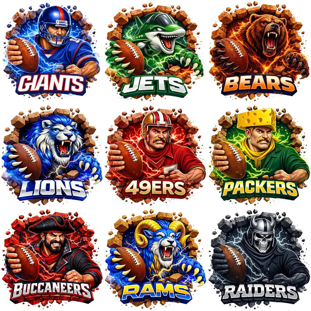 32 Football Teams Cartoon Mascots Fans Designs Bundle PNG
