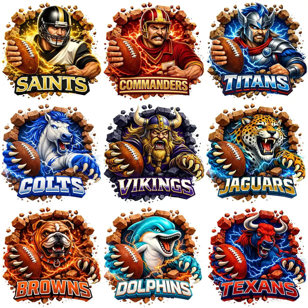 32 Football Teams Cartoon Mascots Fans Designs Bundle PNG