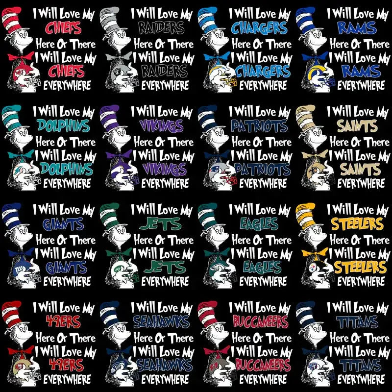 32 Football Teams Cat in the Hat Designs Bundle PNG