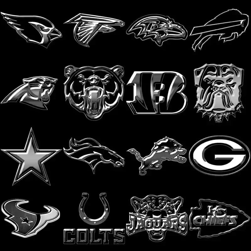32 Football Teams Chrome Logos Designs Bundle PNG