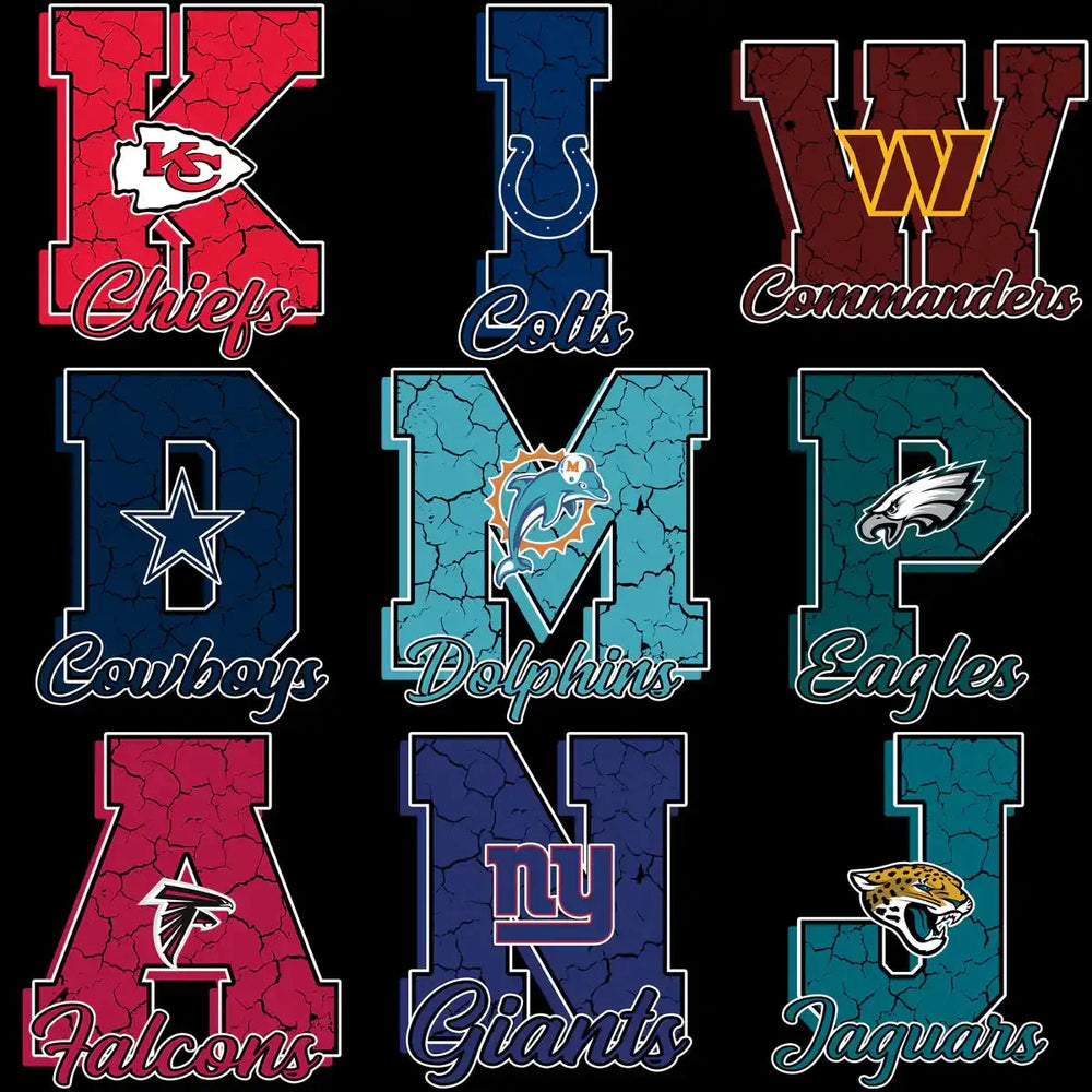 32 Football Teams Cracked Letter Initials Logo Designs Bundle PNG