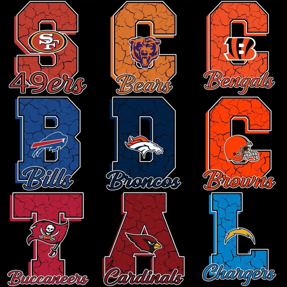 32 Football Teams Cracked Letter Initials Logo Designs Bundle PNG