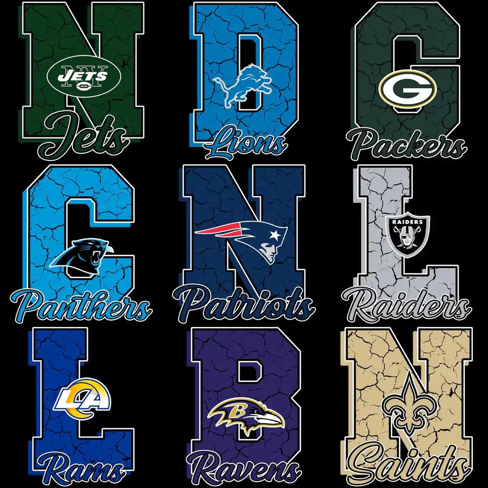 32 Football Teams Cracked Letter Initials Logo Designs Bundle PNG