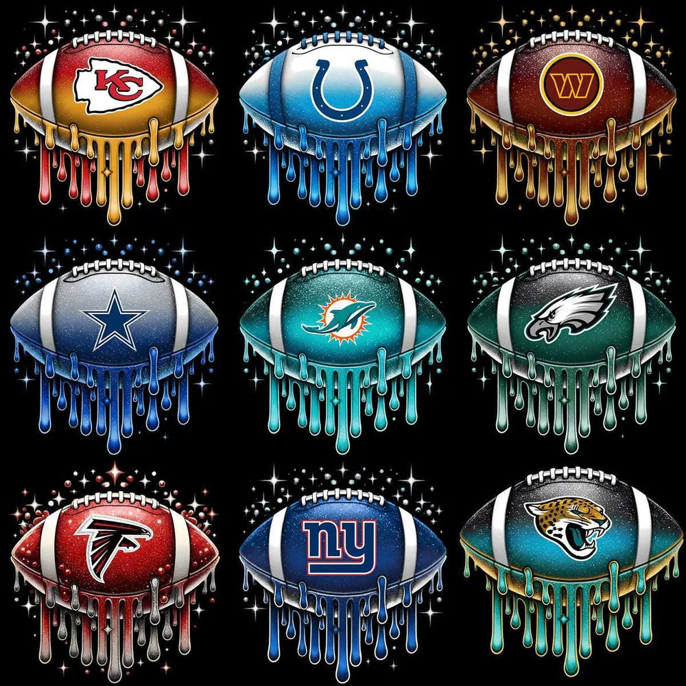 32 Football Teams Dripping Ball Glitter Designs Bundle PNG