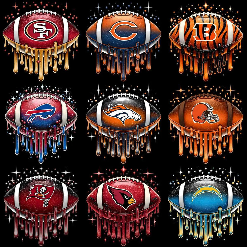 32 Football Teams Dripping Ball Glitter Designs Bundle PNG
