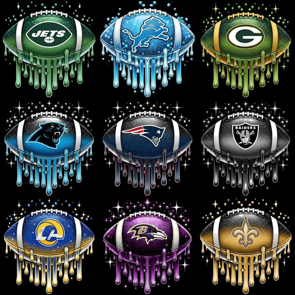 32 Football Teams Dripping Ball Glitter Designs Bundle PNG