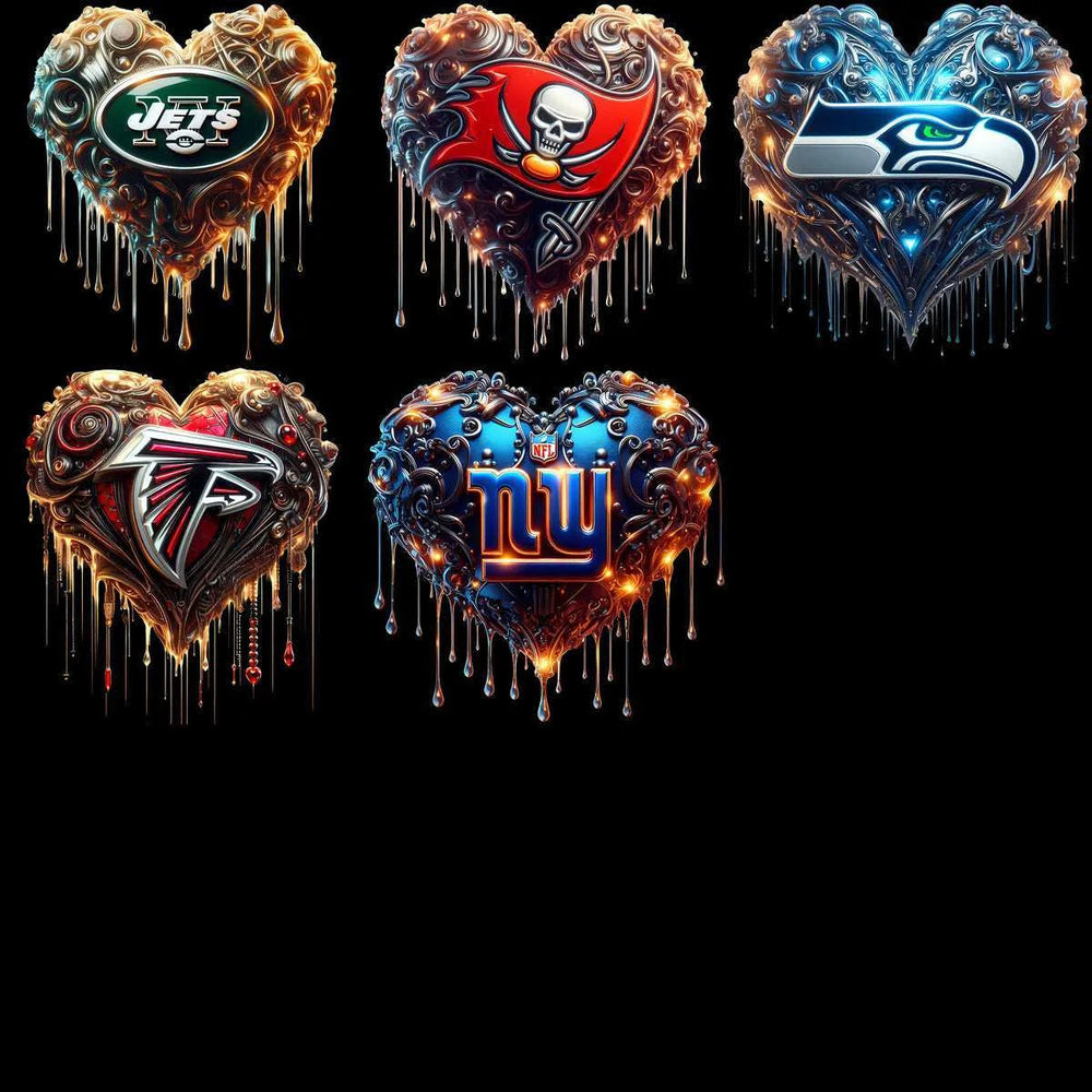 32 Football Teams Dripping Glow Heart Designs Bundle PNG