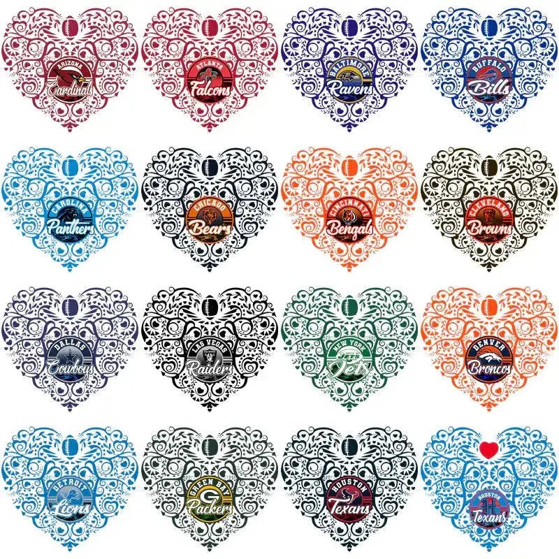32 Football Teams Fancy Heart Designs Bundle PNG