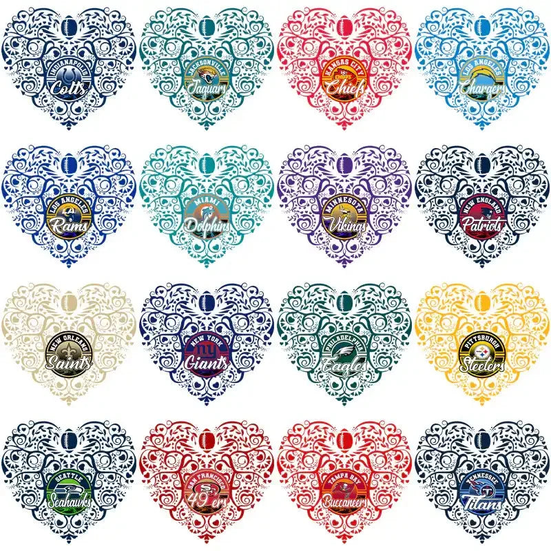 32 Football Teams Fancy Heart Designs Bundle PNG