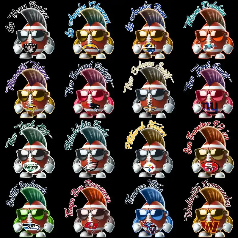 32 Football Teams Football Mohawk Designs Bundle PNG