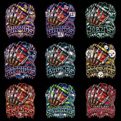 32 Football Teams Freddy Krueger Put Me In The Game Halloween Designs Bundle PNG