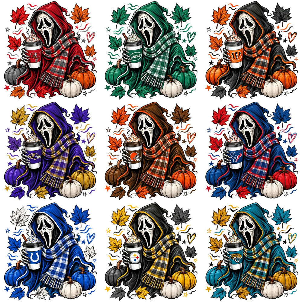 32 Football Teams Ghostface Fall Drink Designs Bundle PNG