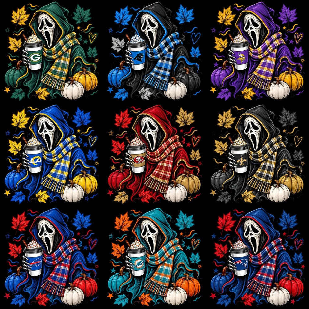 32 Football Teams Ghostface Fall Drink Designs Bundle PNG