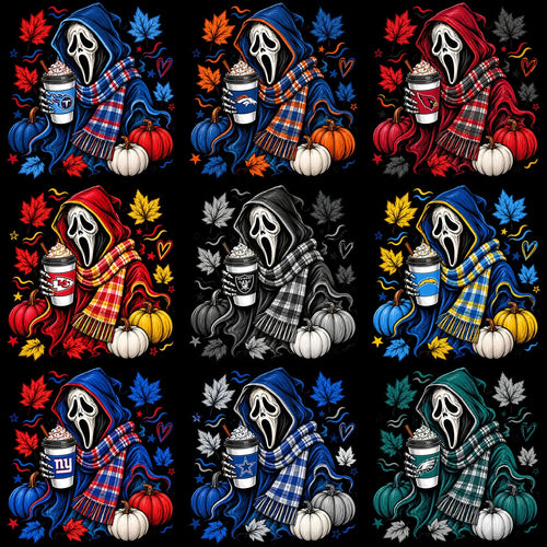 32 Football Teams Ghostface Fall Drink Designs Bundle PNG
