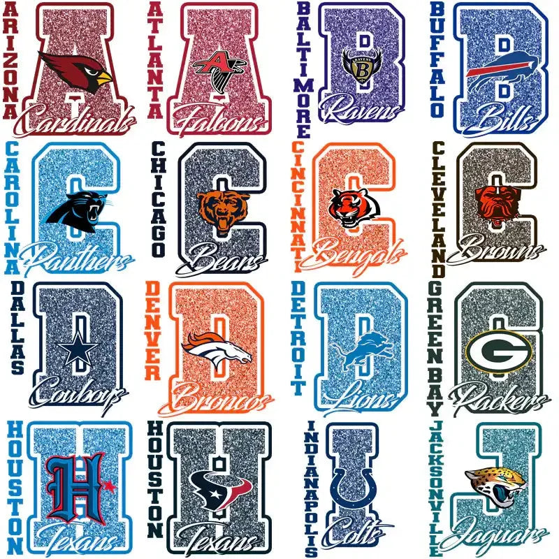 32 Football Teams Glitter Letter Designs Bundle PNG