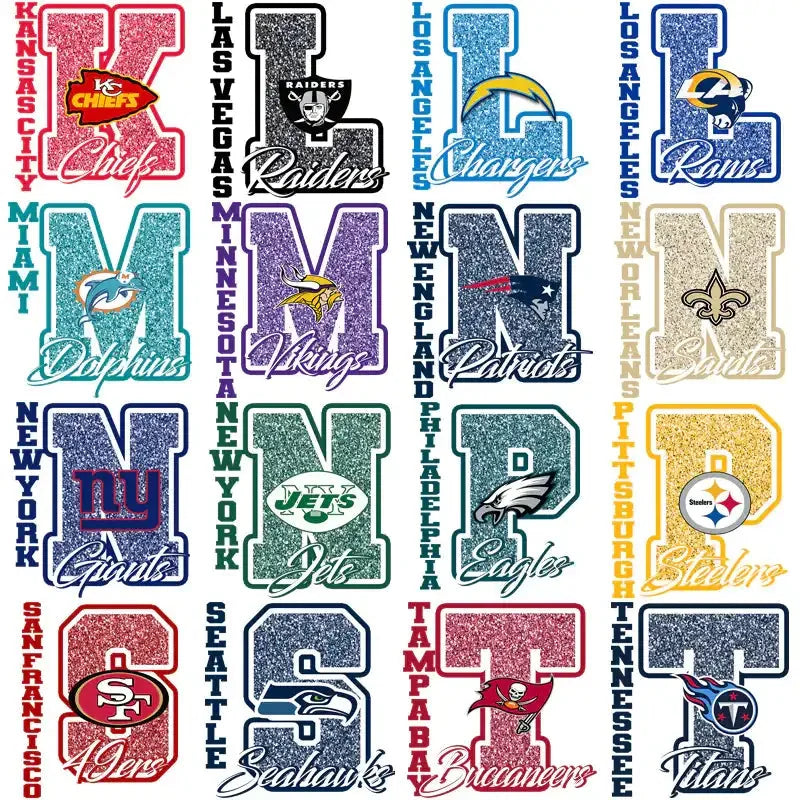 32 Football Teams Glitter Letter Designs Bundle PNG