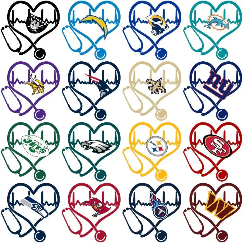 32 Football Teams Heart Beat Designs Bundle PNG