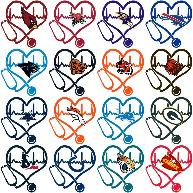 32 Football Teams Heart Beat Designs Bundle PNG