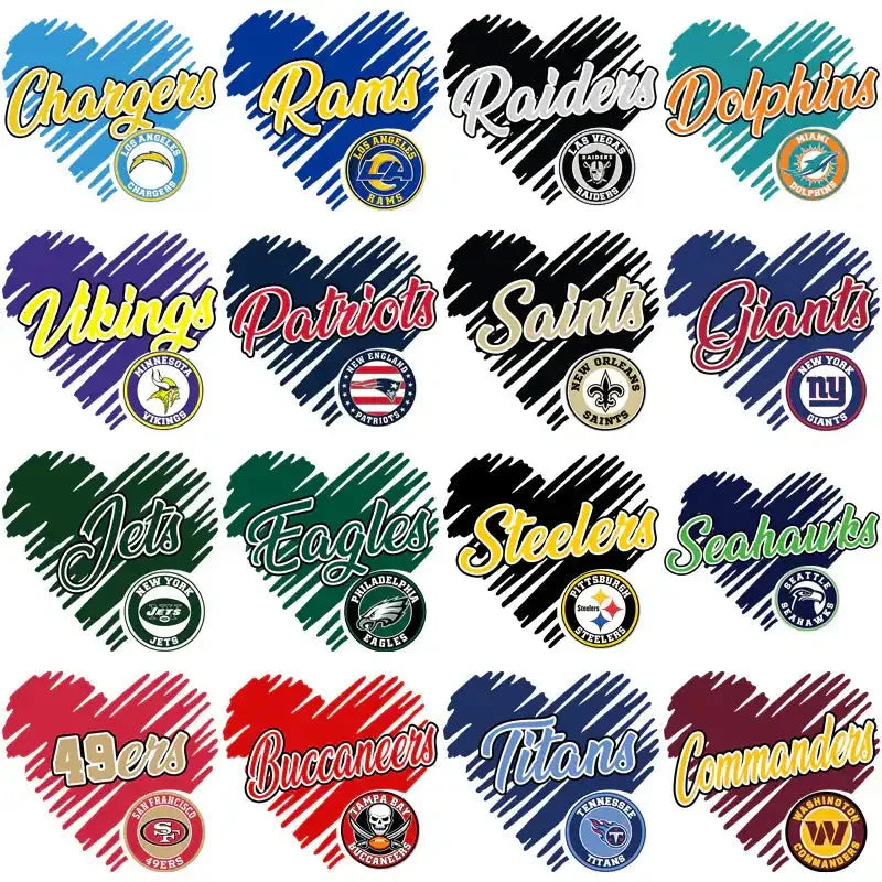 32 Football Teams Heart Logos Designs Bundle PNG