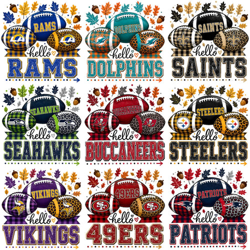 32 Football Teams Hello Fall Leaves & Acorns Designs Bundle PNG