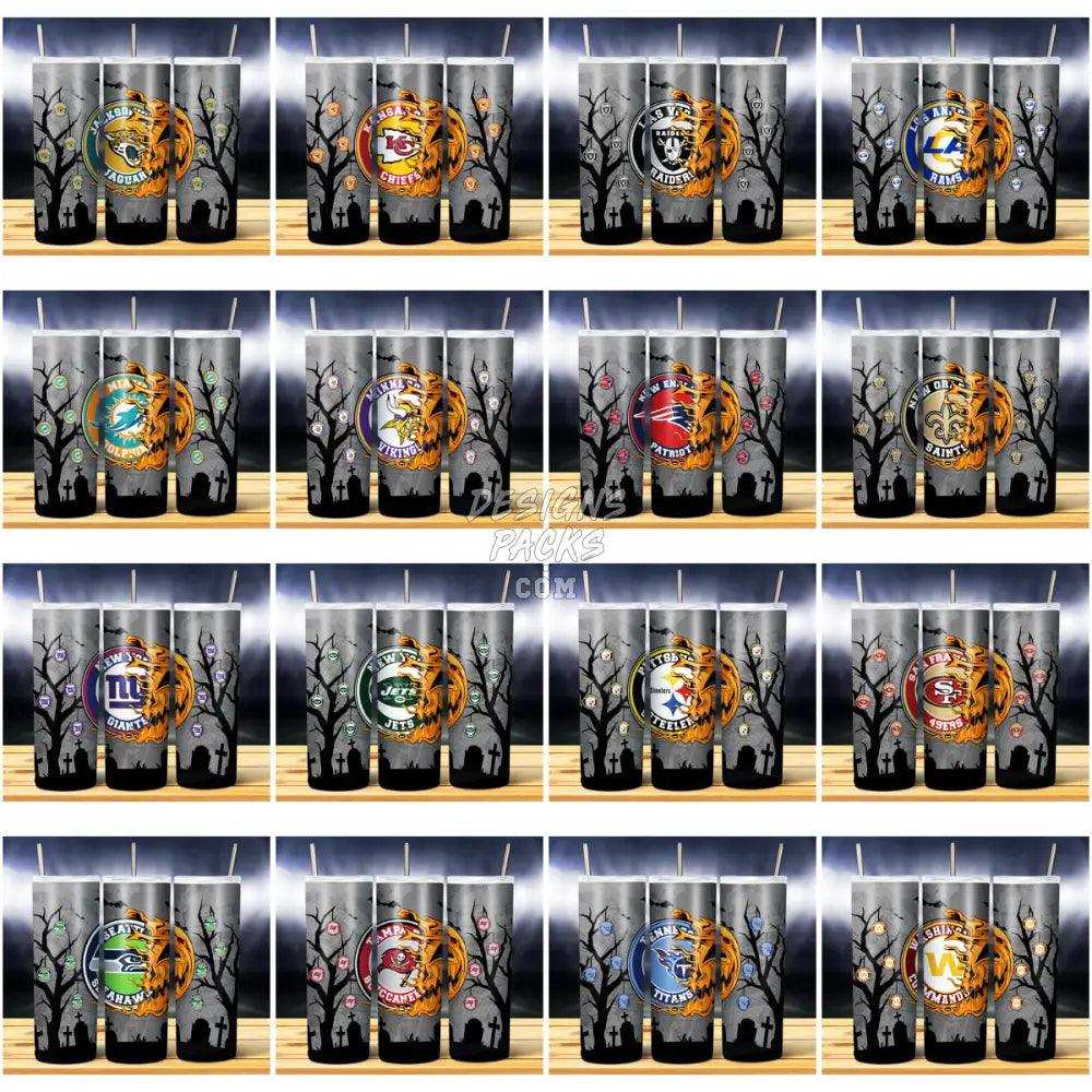 32 Football Teams Jack O Lantern Half Tumbler Wrap Bundle Jpg