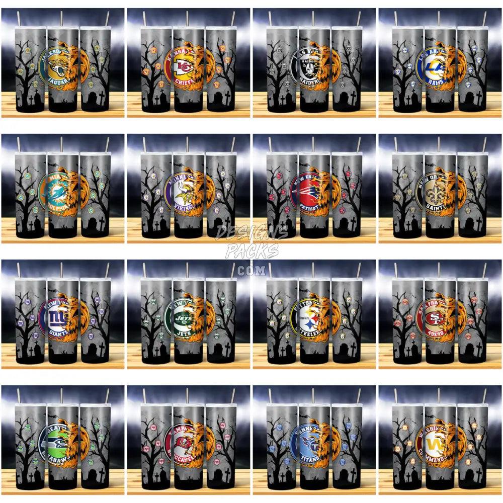 32 Football Teams Jack O Lantern Half Tumbler Wrap Bundle Jpg