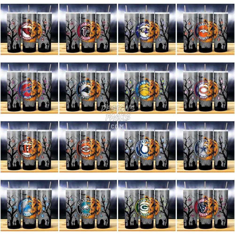 32 Football Teams Jack O Lantern Half Tumbler Wrap Bundle Jpg