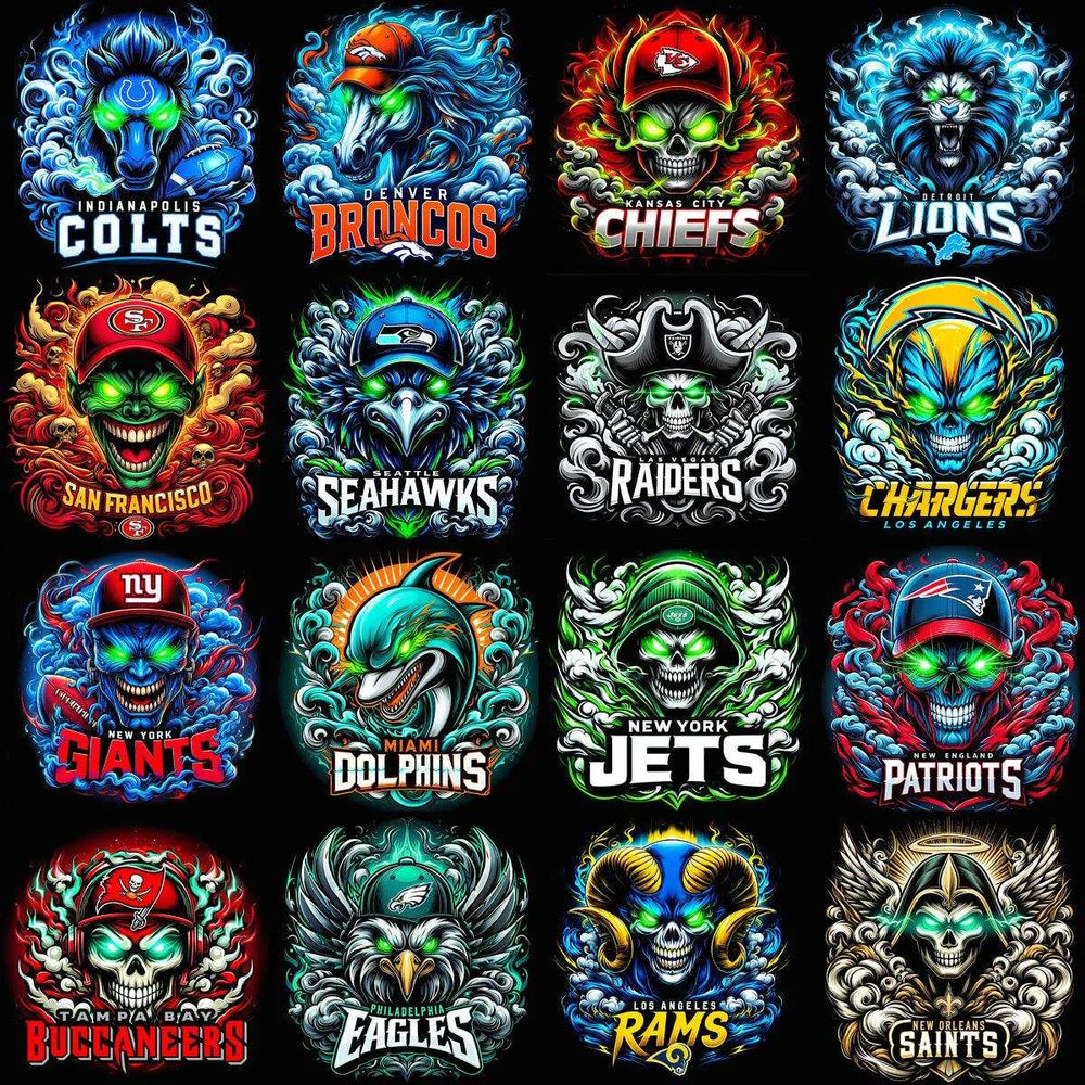 32 Football Teams Laser Eyes Smoke Mascots Designs Bundle PNG