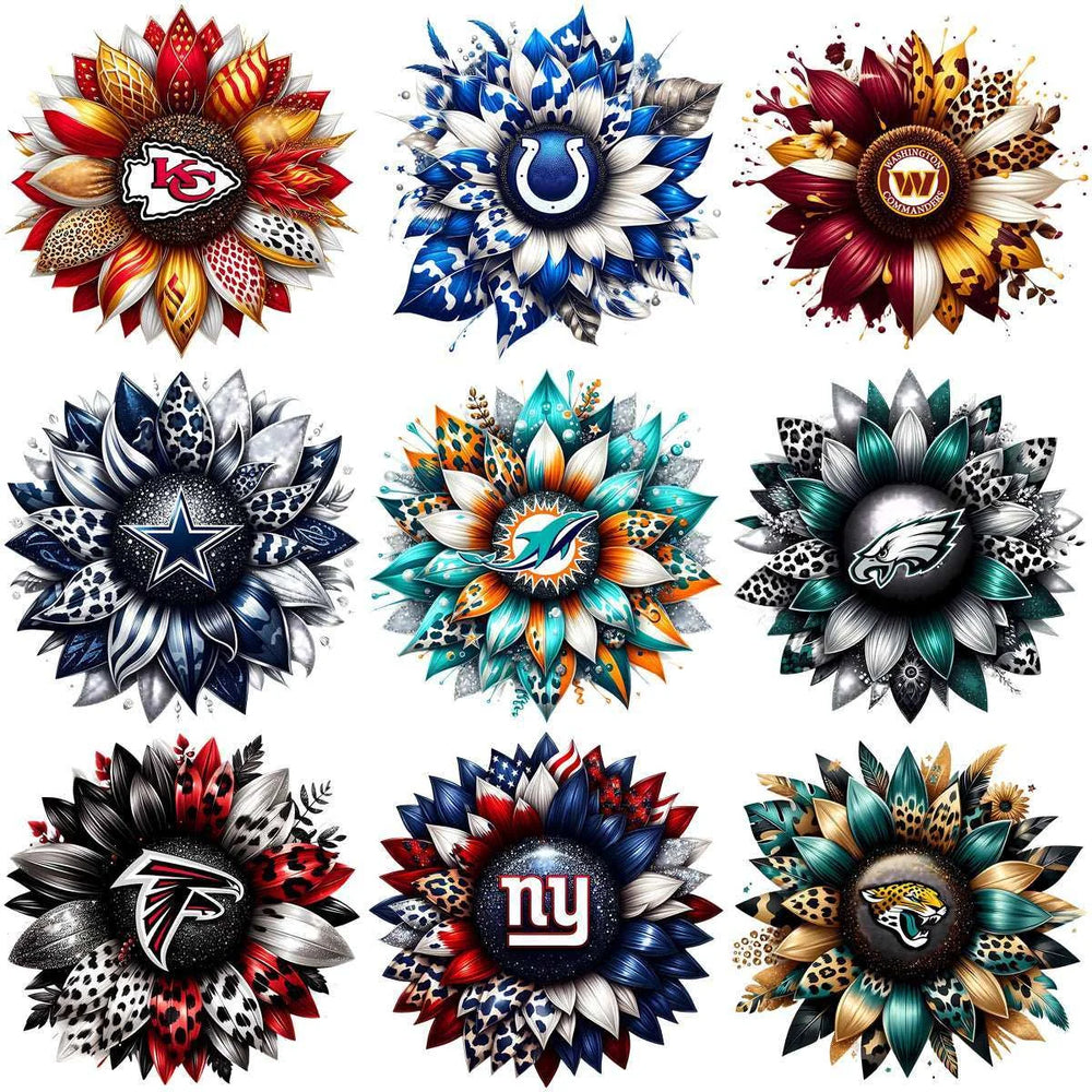 32 Football Teams Logo Sunflower Designs Bundle PNG