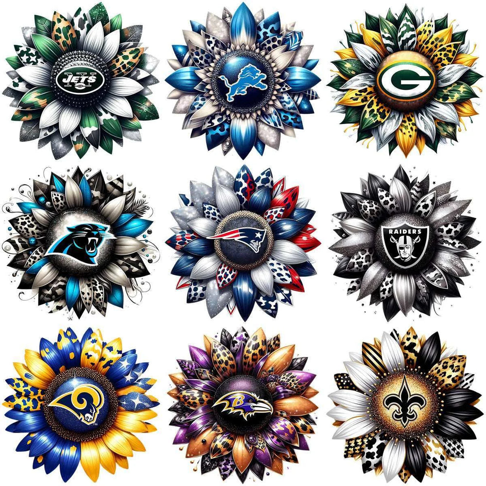 32 Football Teams Logo Sunflower Designs Bundle PNG