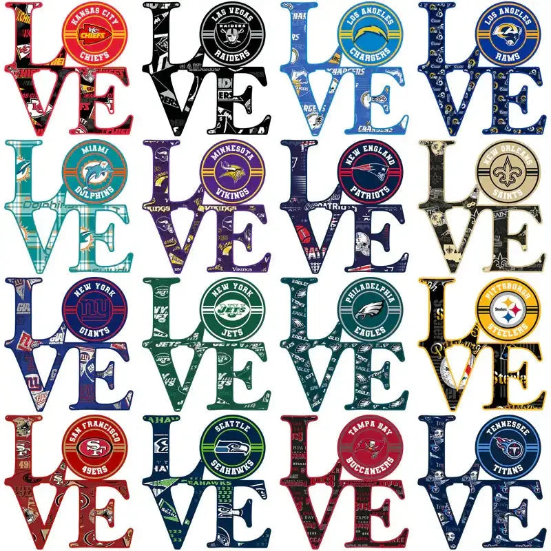 32 Football Teams LOVE Designs Bundle PNG