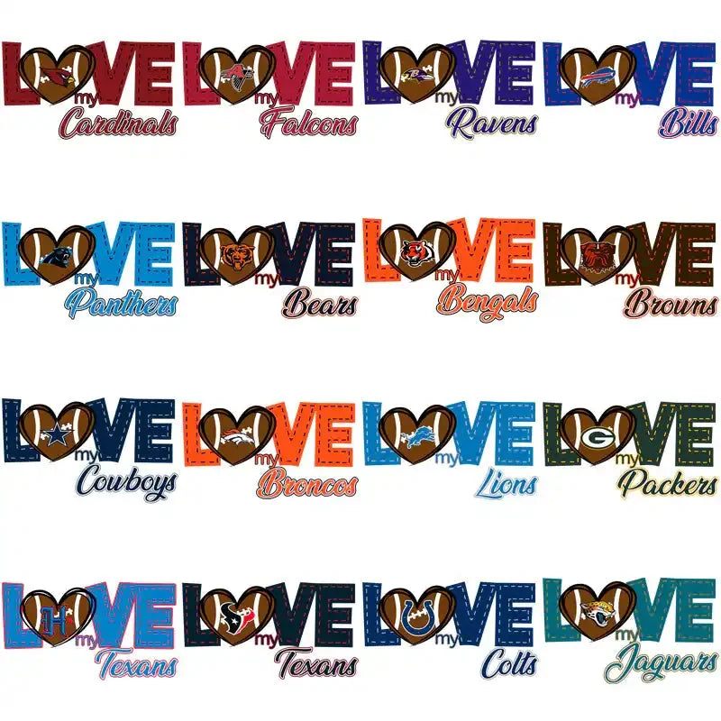 32 Football Teams Love My Team Designs Bundle PNG