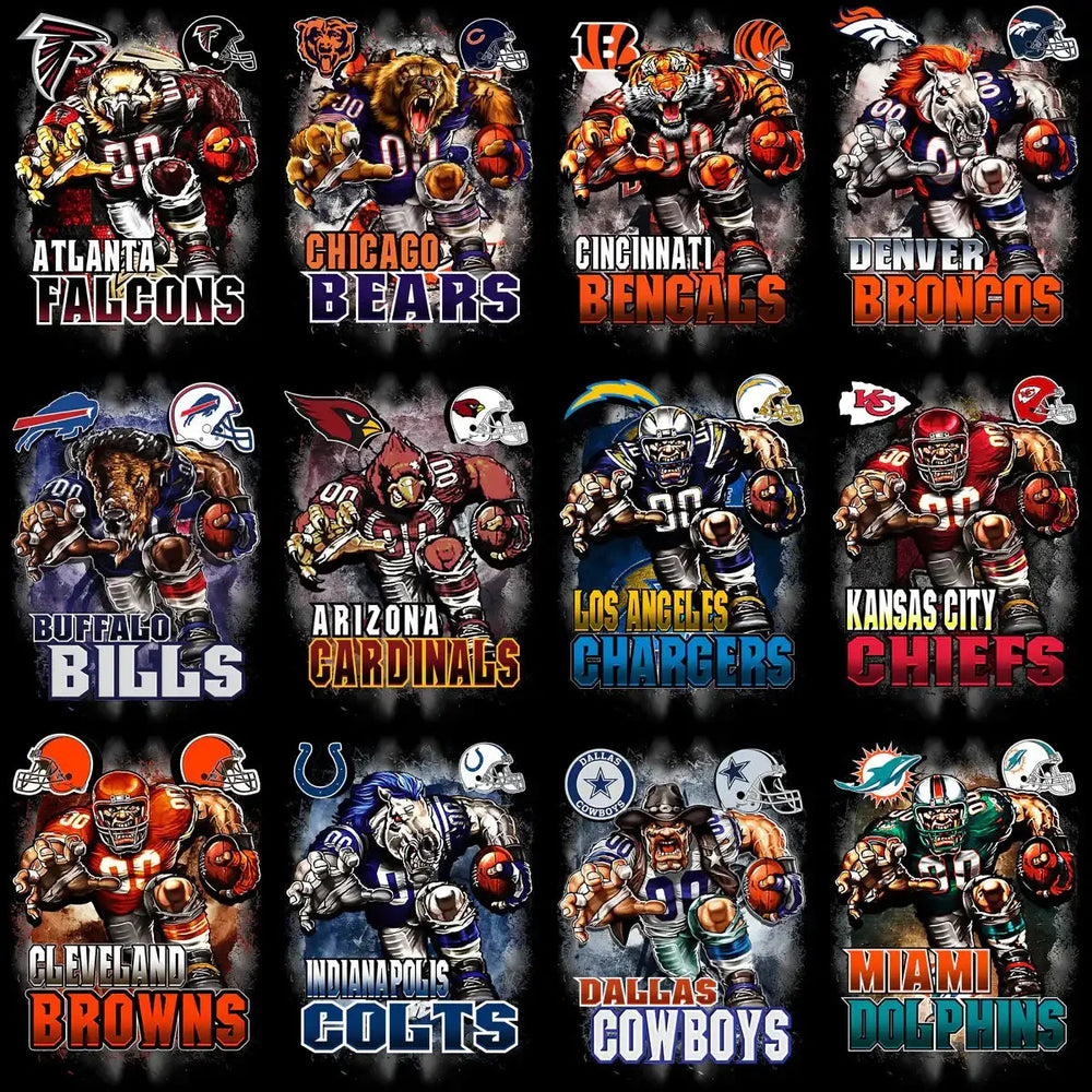 32 Football Teams Mascots Helmet Logo Designs Bundle PNG
