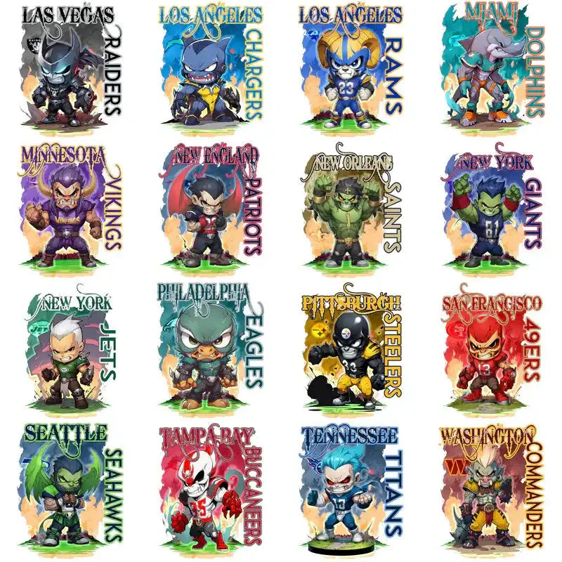 32 Football Teams Monster Mascot PNGs Designs Bundle PNG