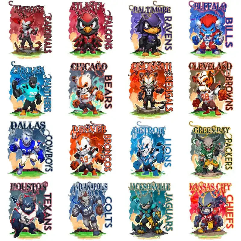 32 Football Teams Monster Mascot PNGs Designs Bundle PNG