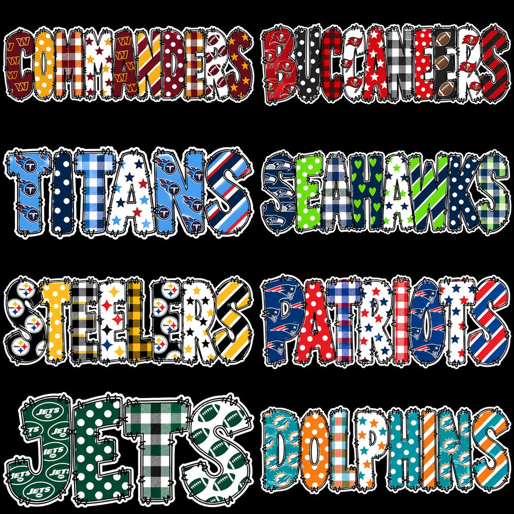 32 Football Teams Patchwork Doodle Letters Designs Bundle PNG