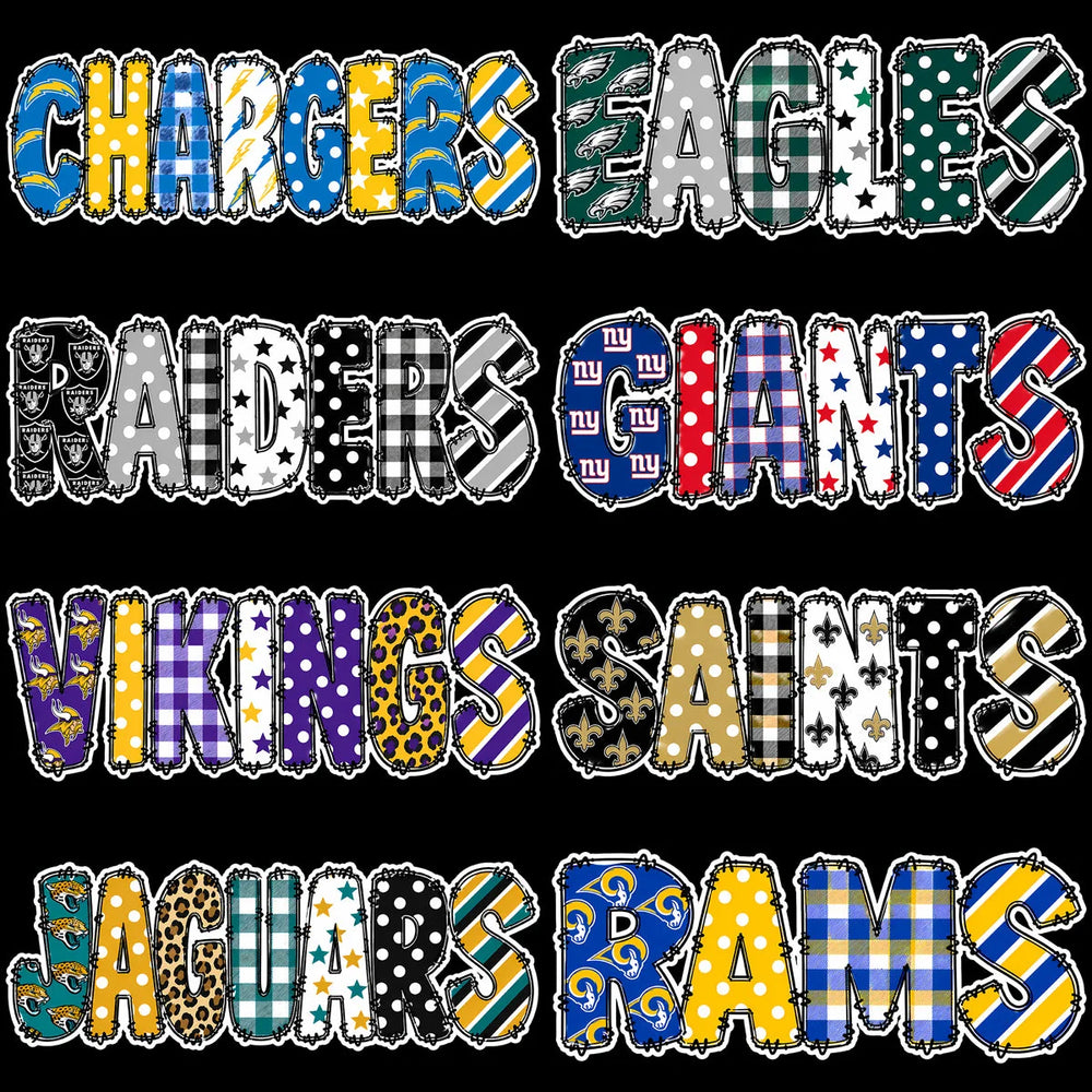 32 Football Teams Patchwork Doodle Letters Designs Bundle PNG